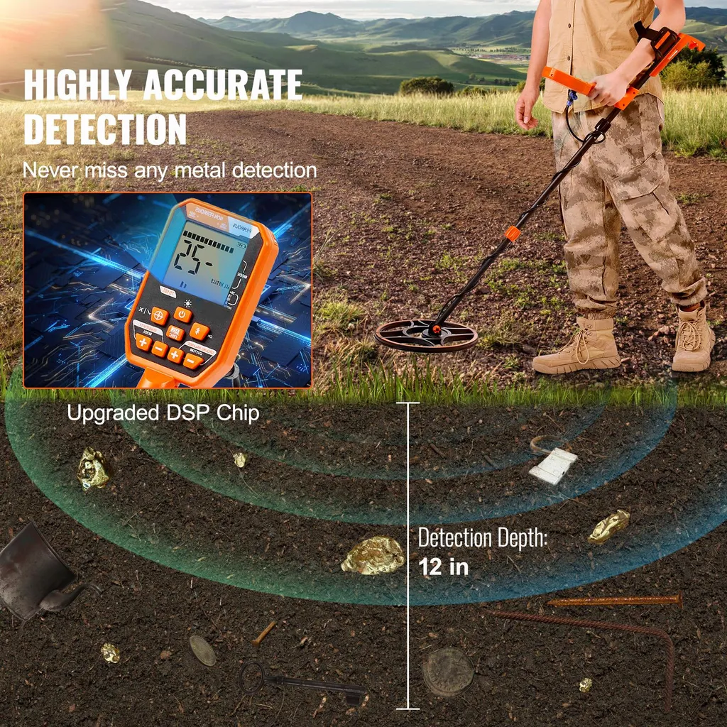 Détecteur de métaux avec bobine 12" étanche et plusieurs modes de recherche