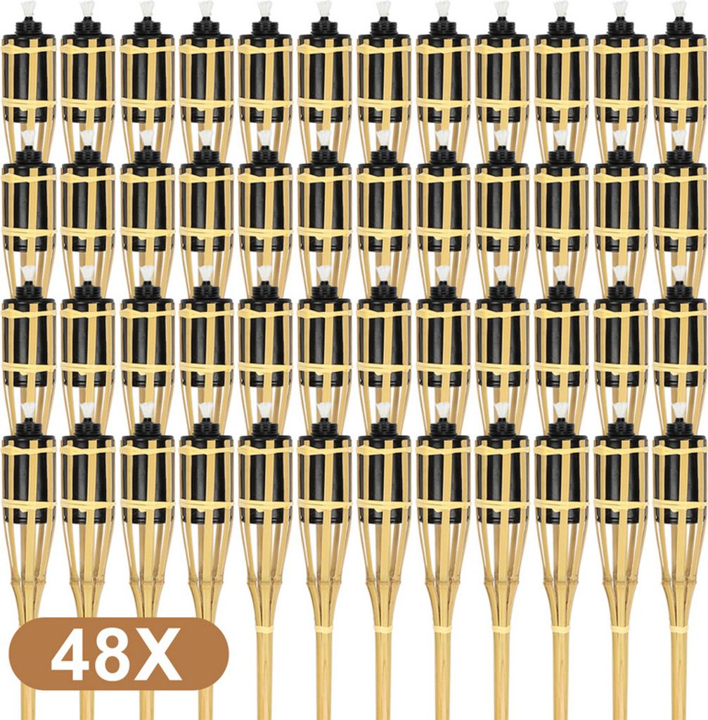 Jopassy 48x Gartenfackeln Set Lampen Fackeloel Docht 90cm Bambus Ölfackeln für draußen Lampenöl für fackeln Flammen Feuer Party Deko