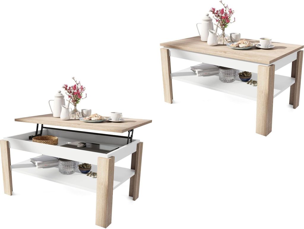 All4All Couchtisch Asti , P , Wohnzimmertisch , Kaffeetisch , Couchtisch mit Stauraum , Sofatisch mit Ablage , höhenverstellbar , 100x60cm , Sonom...