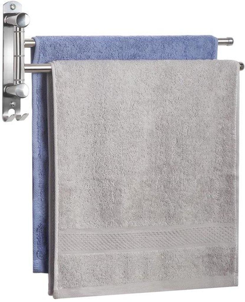 RVS Wandmontage Handdoekhouder mit 2 Armen, 180° Drehbar, für Bad, Küche und Garderobe - Silber