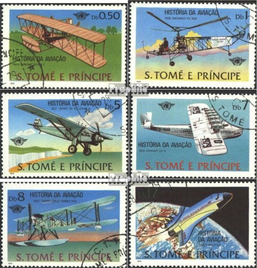 Briefmarken Sao Tome e Principe 1979 Mi 592-597 (kompl.Ausg.) gestempelt Geschichte der Luftfahrt