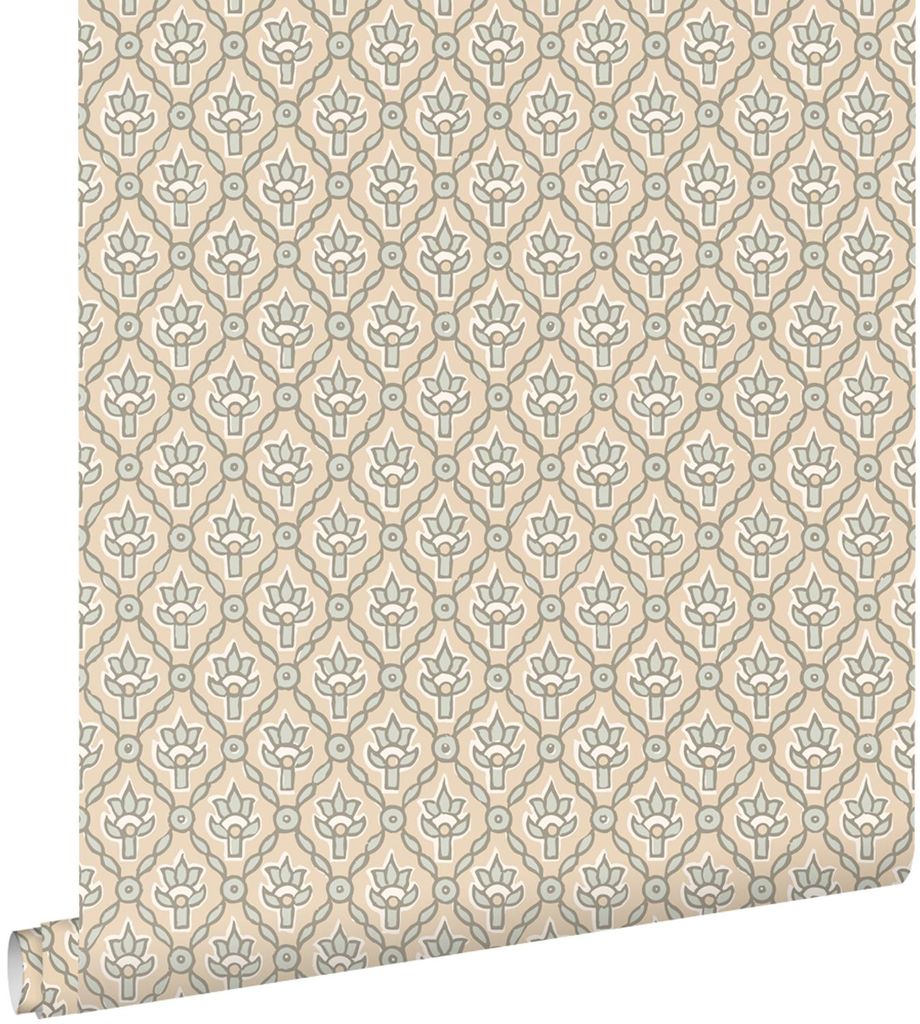 ESTAhome Tapete Blumenmuster Beige und Blau 50 x 900 cm