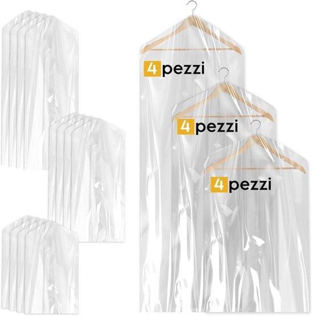 Kleiderbügelset 12-teilig transparent, 3 Größen, Garderobenbügel, Staubdicht für Lack, Hemden, Anzüge und Mäntel