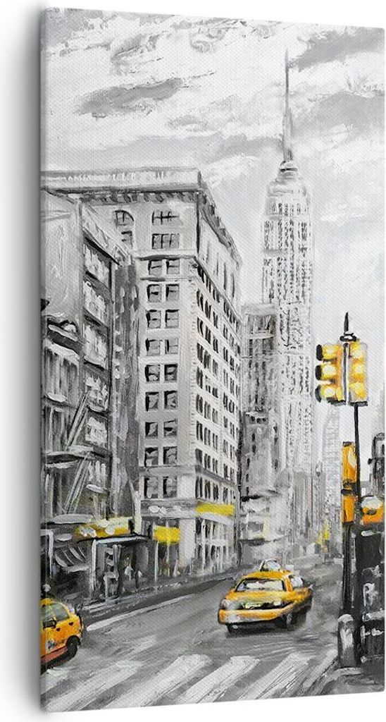 Bild auf Leinwand - Leinwandbild - Stadt Taxi Wolkenkratzer Illustration - 55x100cm - Wand Bild - Wanddeko - Leinwanddruck - Bilder - Kunstdruck - ...