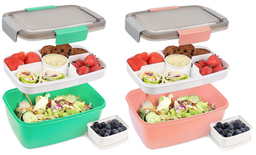 Lunchbox für Erwachsene, 2000 ml, 2er-Set, auslaufsichere Lunchbox/Bento-Box mit Fächern für Kinder, Salatbehälter/Salatbox für unterwegs mit ...