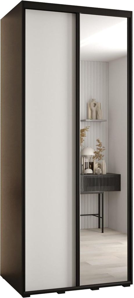 MEBLE KRYSPOL Davos 3 Schrank, zwei Türen - 235,2x110x60 cm - Schwarz Weiß Schwarz