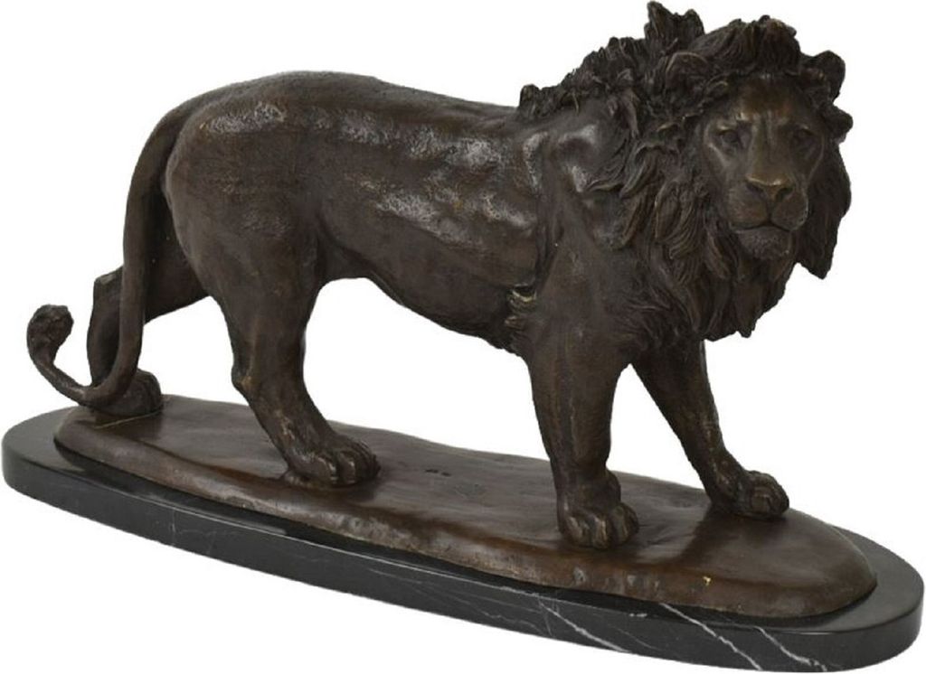 Casa Padrino Luxus Bronze Skulptur Löwe Bronzefarben / Schwarz 49 x 16 x H. 31 cm - Bronzefigur mit Marmorsockel - Dekofigur - Deko Accessoires - ...