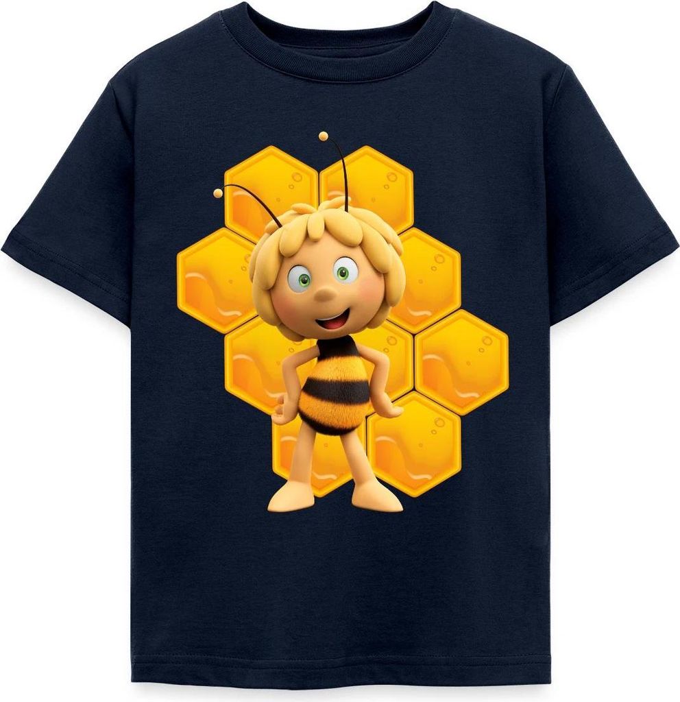 Spreadshirt Die Biene Maja 3 Maja Mit Bienenwabe Kinder T-Shirt, 110/116 (5-6 Jahre), Navy