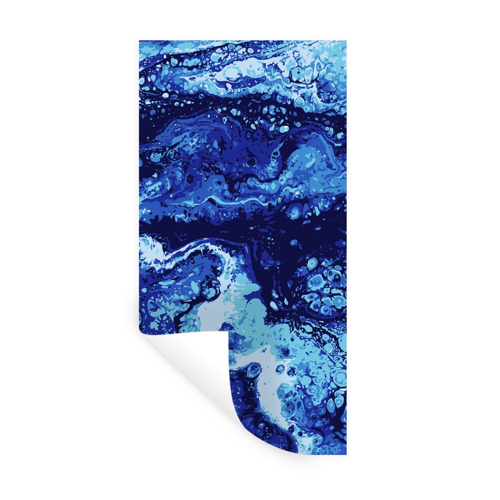 MuchoWow Wandtattoo Wandsticker Wandaufkleber Marmor - Blau - Aquarell 60x120 cm Selbstklebend und Repositionierbar - Selbstklebend - Fototapeten