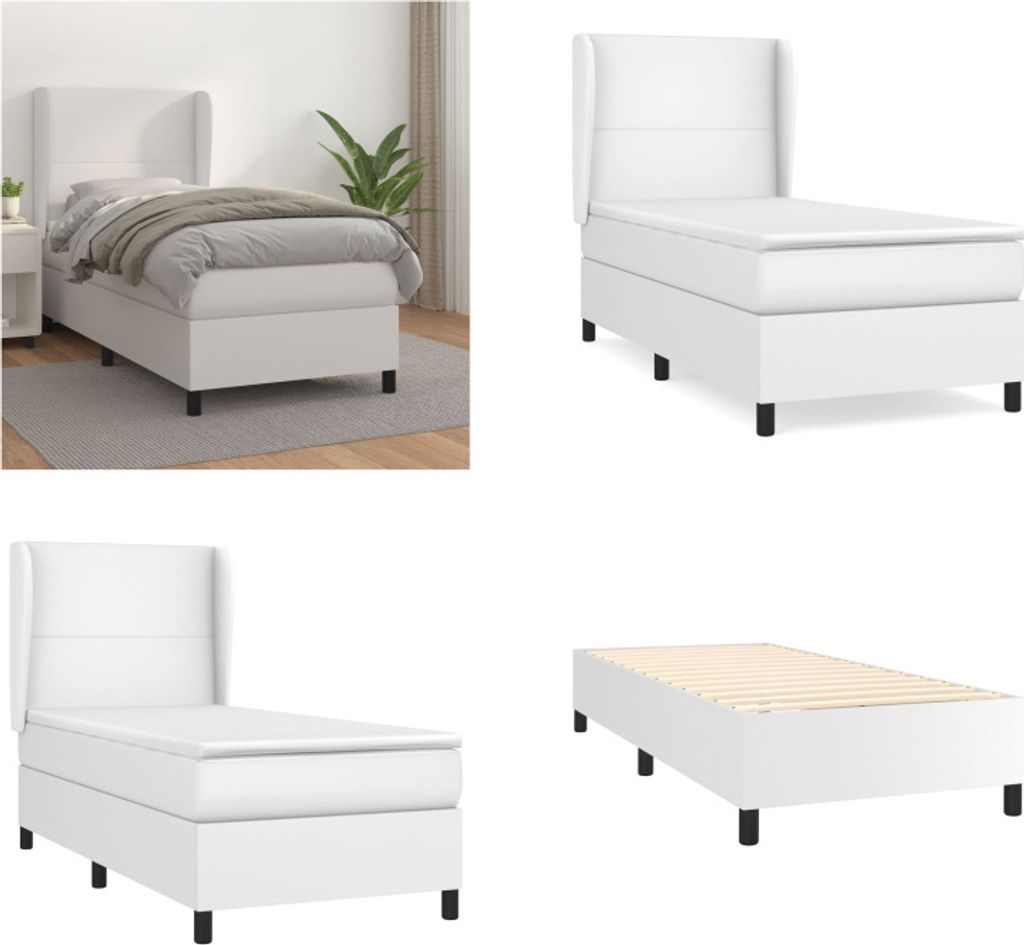 vidaXL Boxspringbett mit Matratze Weiß 90x190 cm Kunstleder - Boxspringbett - Boxspringbetten - Bett - Schlafzimmermöbel