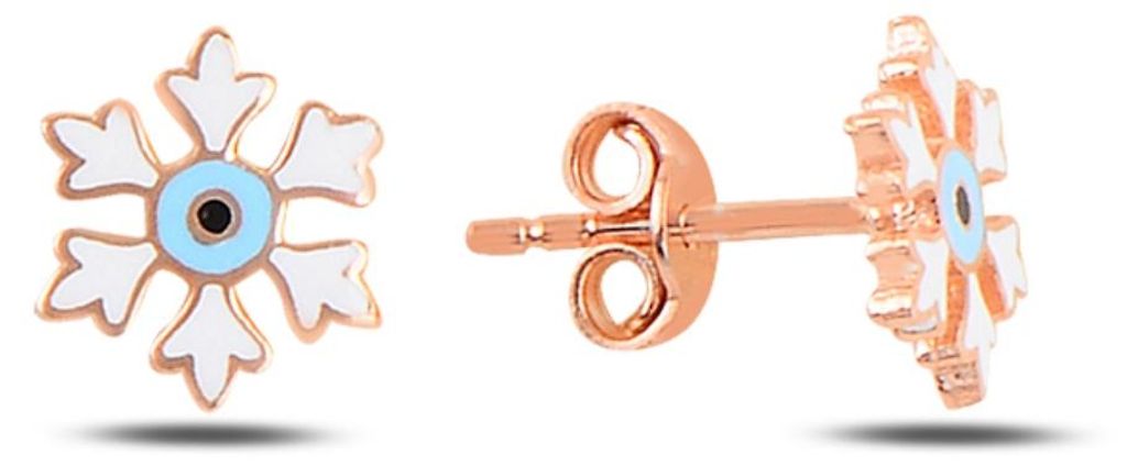 Schneeflocke Ohrringe Emaille 925 Sterling Silber Rose Vergoldet Minimal