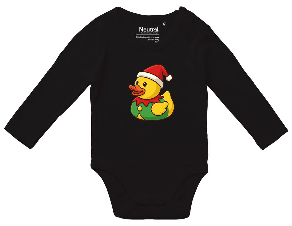 Huuraa Baby Body Quietscheente Wichtel Gummiente Elfe 62 Black Baumwolle Fairtrade Langarmbody Geschenkidee