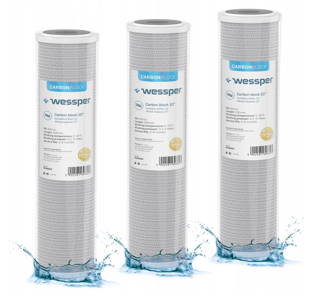 Set 3 Cartucce Wessper 10" Carbon Block Cocco 5 Micron Osmosi
