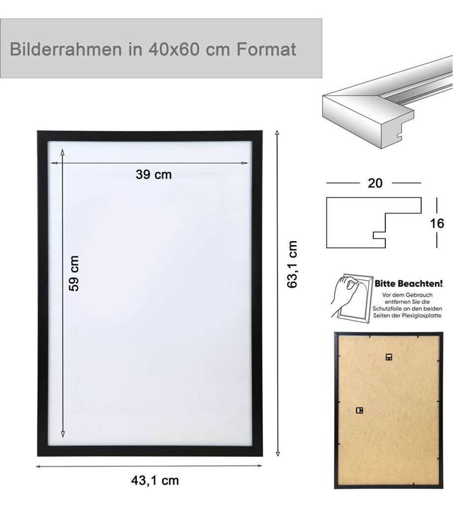3er 5er Pack Hekla Set Holzrahmen Foto Bilderrahmen Wanddeko Collage Poster Rahmen - Farbe: 5er Pack Silber | Format: 40x60