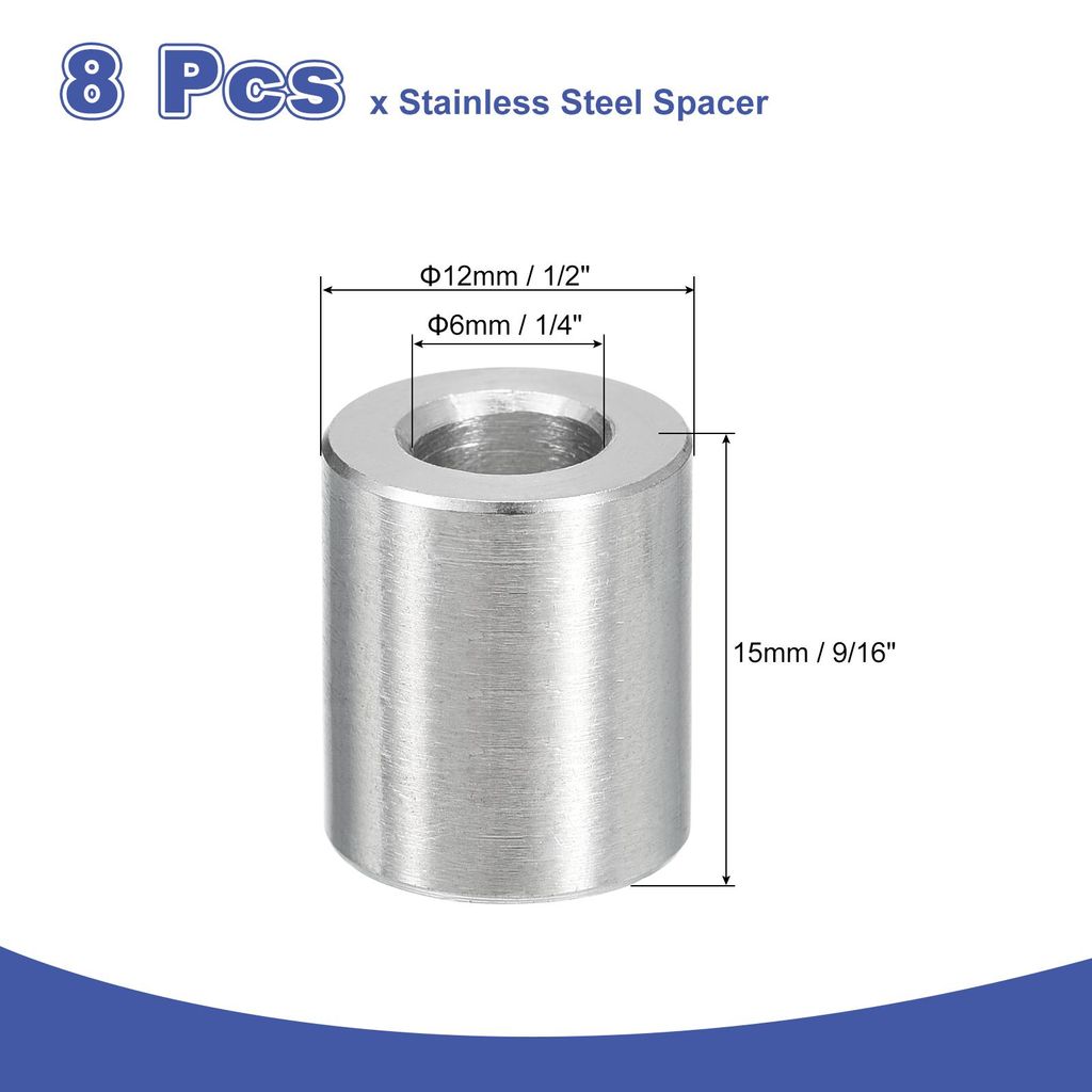 8 Stš¹ck Distanzhš¹lsen Edelstahl 6x12x15mm(IDxODxL) Metallhš¹lsen Abstandshalter Blankes Finish Unverzahnter fš¹r Schrauben und Gewindesta...