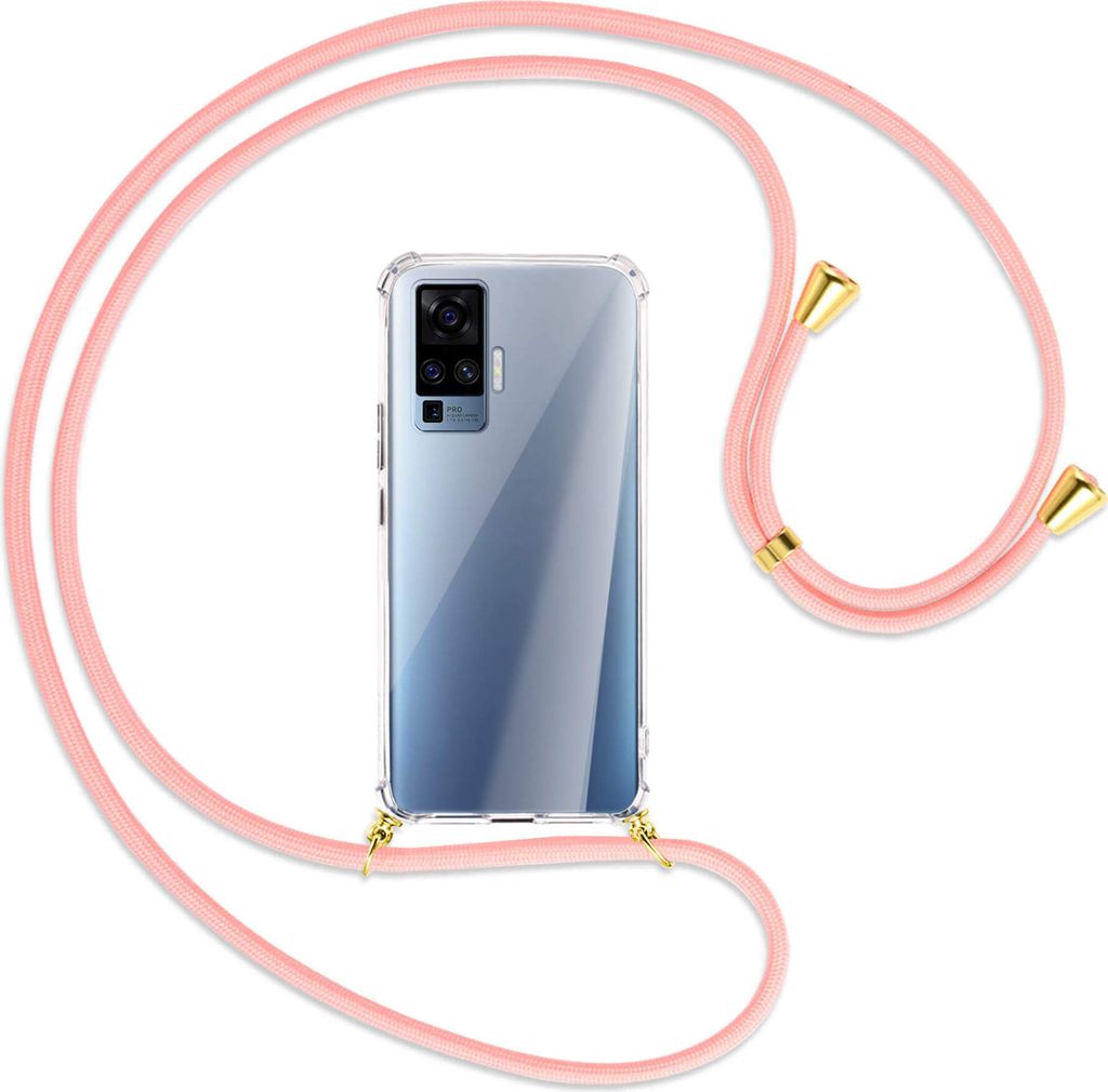 Handykette Backcover-Schutzhülle mit Band (Metall goldfarben) für vivo X50 Pro, X51 5G - rosa