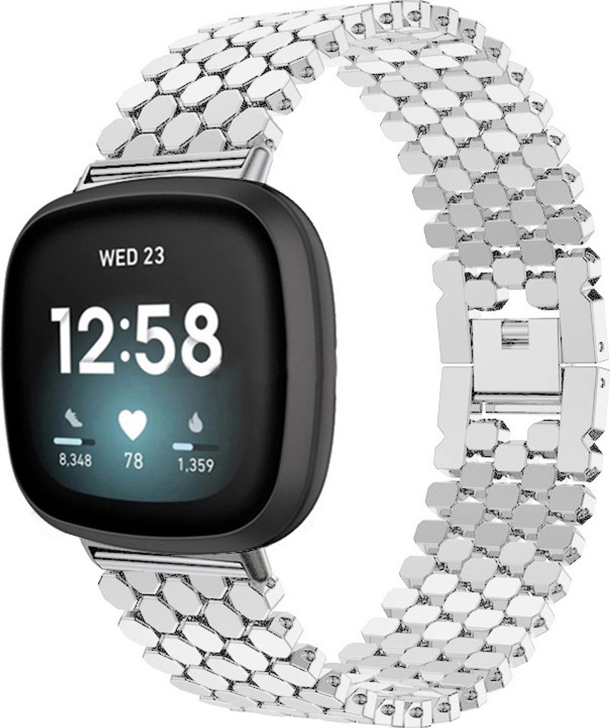 Strap-it Fitbit Versa 3 Stahl-Fischarmband (Silber)