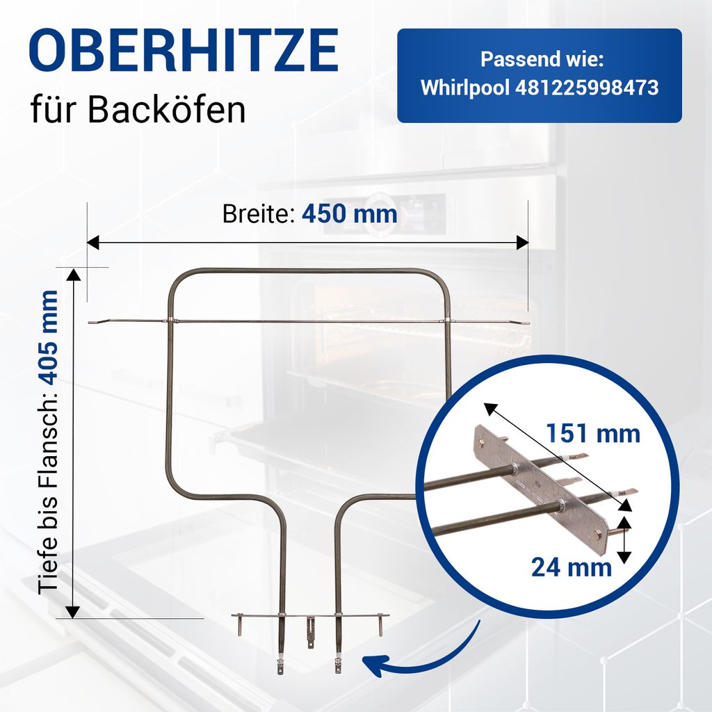 Oberhitze Für Backofen – Passend Für Whirlpool, Bauknecht, Ignis AKL380, 900W, 450mm Breit, Grau