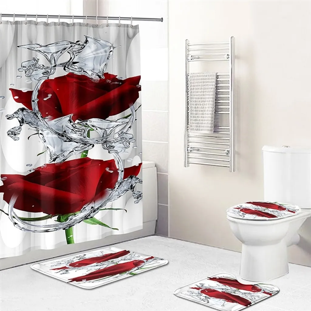 Ahuimin, set di tappeti da bagno ad acquerello, motivo foglie esotiche