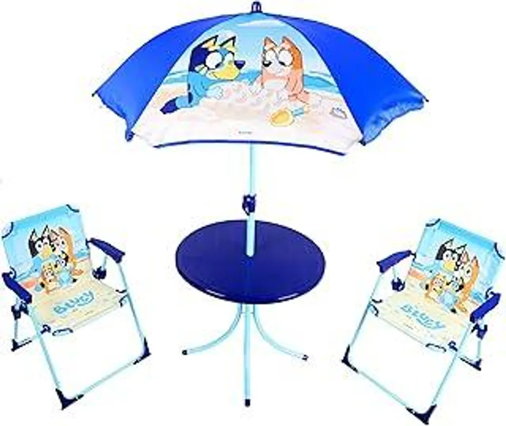 Set Terrazza Bluey e Bingo per Bambini: Tavolo, Sedie e Ombrellone Toyland