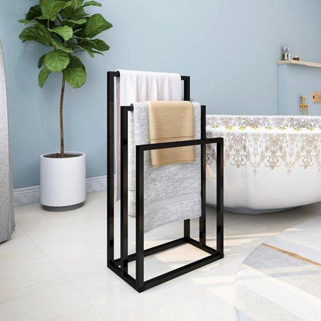 Badezimmer-Freituchhalter mit 3 Tuchständern in Schwarz für das Badezimmer