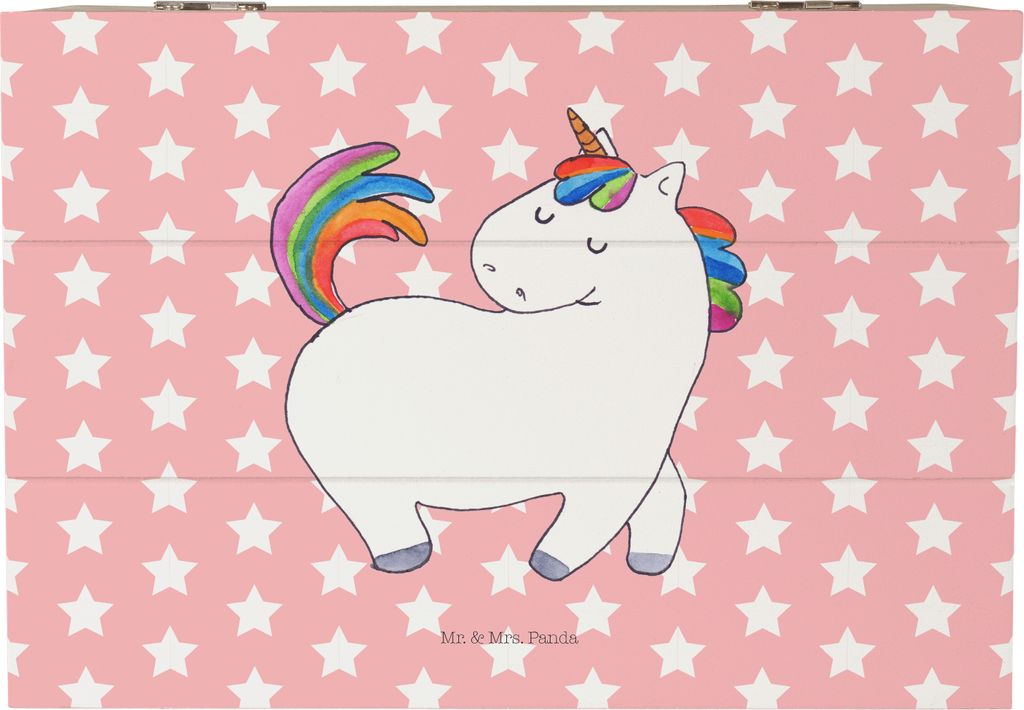 Mr. & Mrs. Panda Holzkiste Einhorn Stolzieren 22 x 15 cm - Rot Pastell - Geschenk, Pferd, Truhe, Reiten, Schatulle, Geschenkbox, fotobox, Unicorn, ...