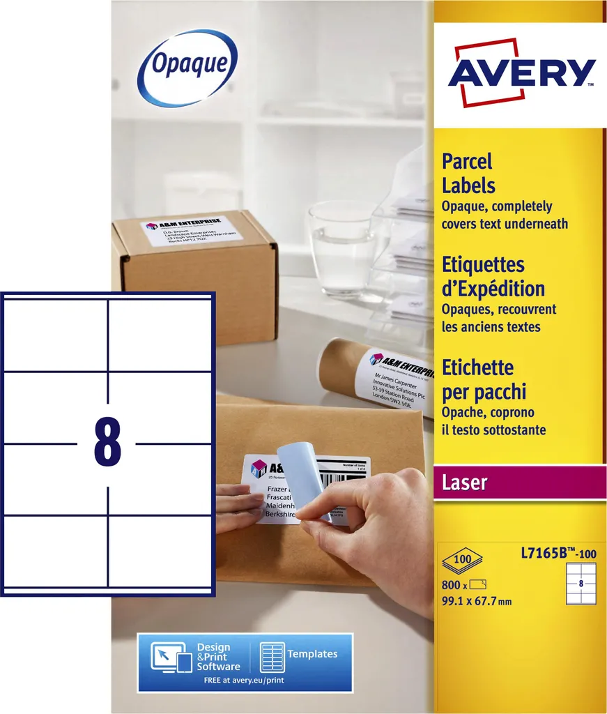 Étiquettes Autocollantes Opaques Avery L7165B-100 Format 99,1 x 67,7 mm