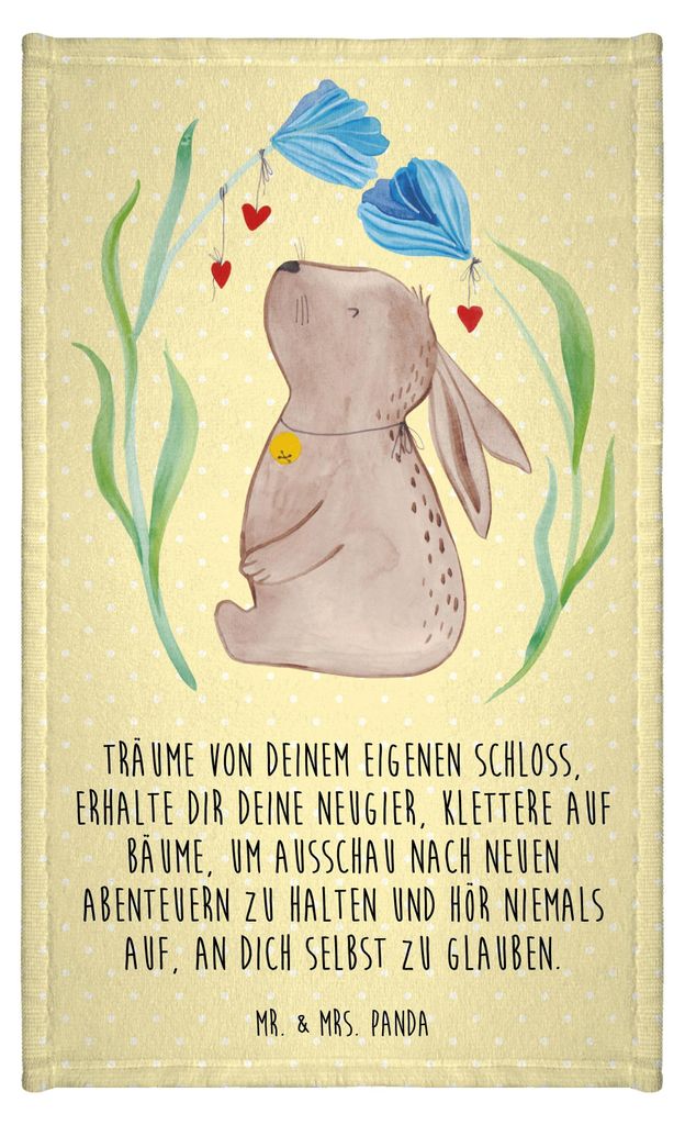Mr. & Mrs. Panda Handtuch Hase Blume - Gelb Pastell - Geschenk, Geburtstag, Baumwollhandtuch, Gästetuch, Kindergeburtstag, Mini-Handtuch, Kaninche...