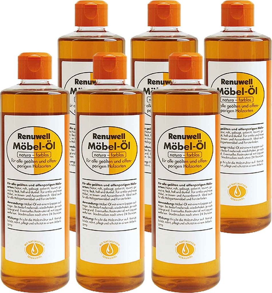 Renuwell Möbelöl Farblos Holzpflegemittel Möbelreiniger Spar-Sets 6 x 500 ml