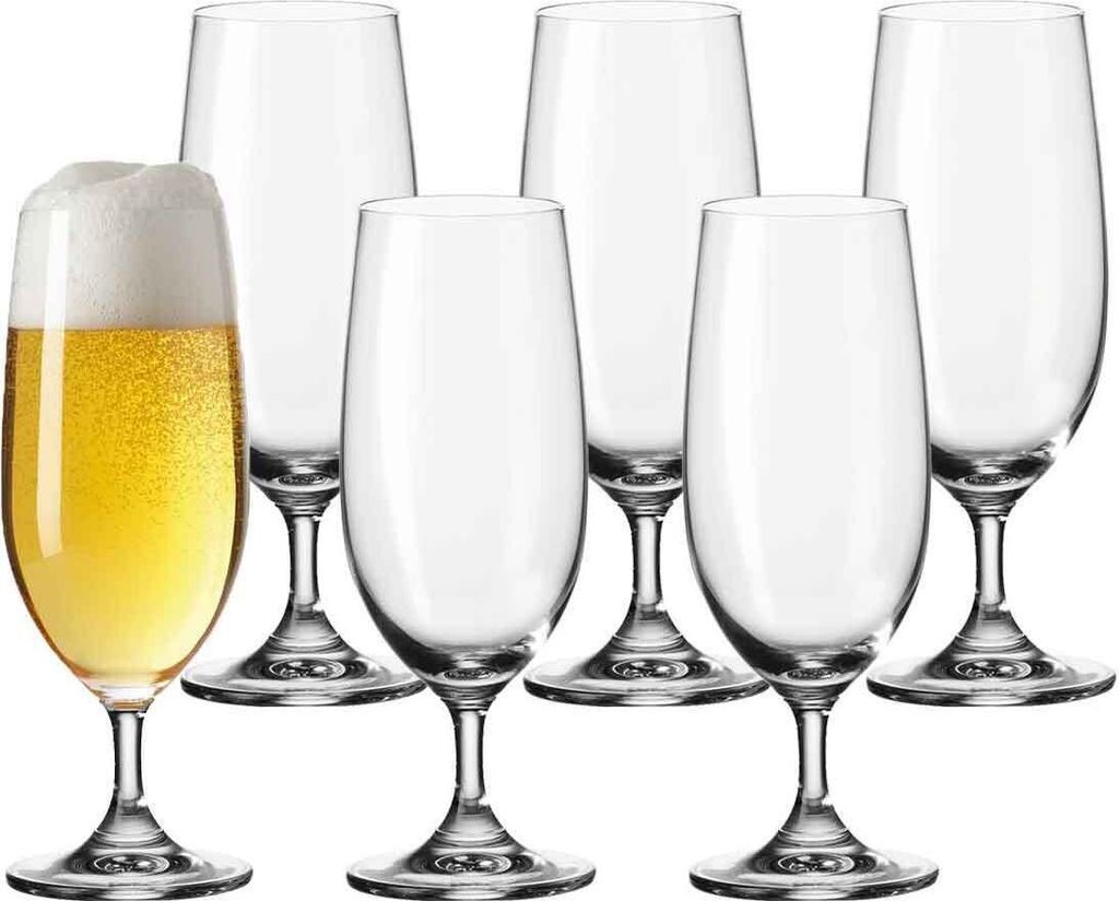 Leonardo Daily Bier-Gläser 6er Set, Tulpe mit gezogenem Stiel, spülmaschinenfeste Bier-Gläser mit gezogenem Stiel, Pils-Gläs, Höhe 19 cm, 360 ml, 063318