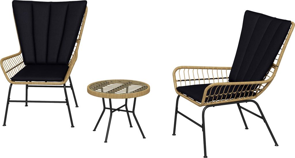 Bistro-Set Balkonmöbel-Set Balkonmöbel, Boho-Stil, wetterbeständig, 76 x 66 x 96 cm, Schwarz