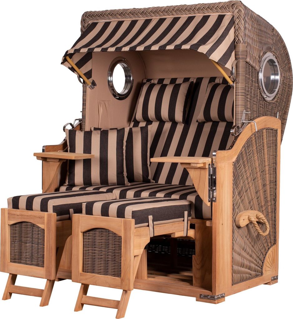 Strandkorb-Set - bene living - Ammersee Teak - PE grau- Modell 581 - inkl. Liftersystem