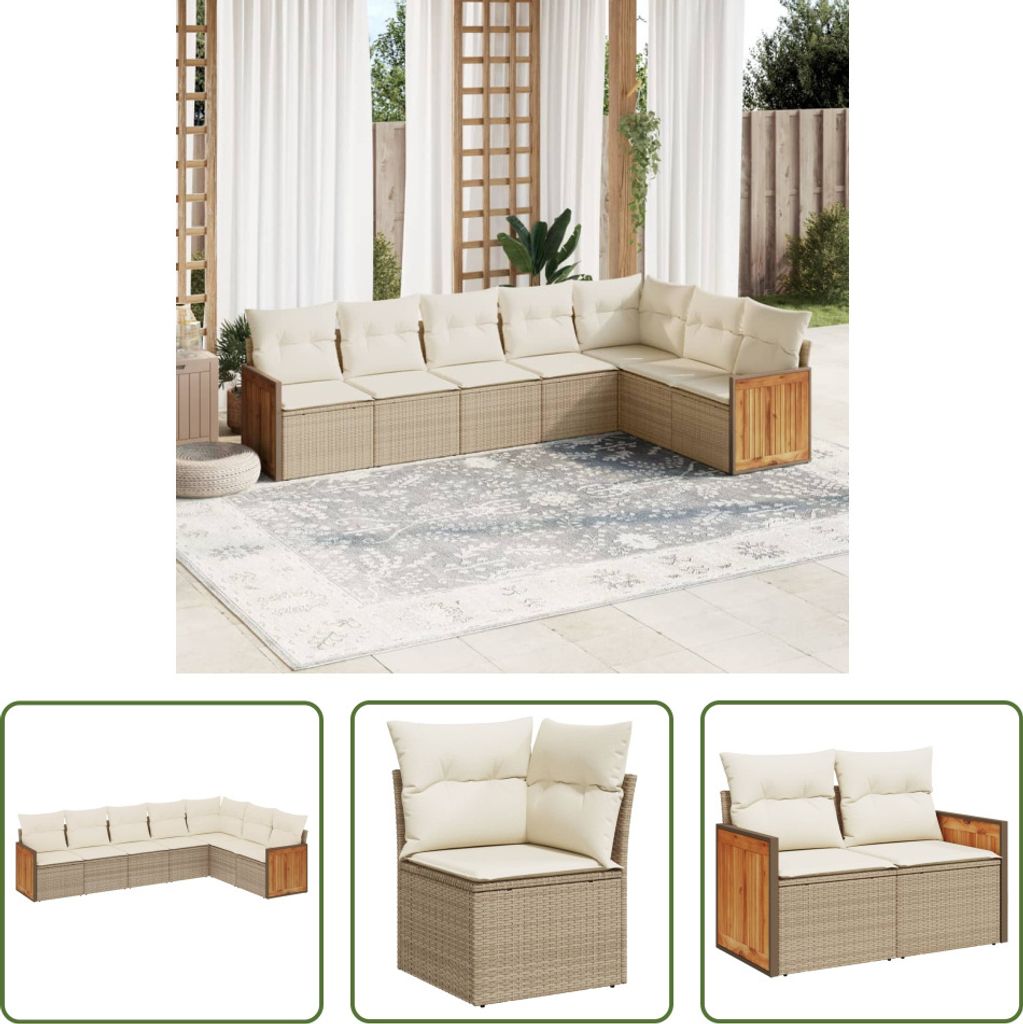 The Living Store 7-tlg. Garten-Sofagarnitur mit Kissen Beige Poly Rattan