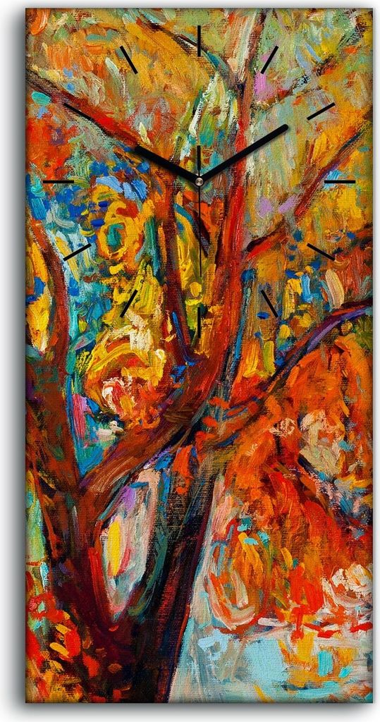 Leinwand Uhr Küche Wohnzimmer Bild 30x60 Wand Kunst Bild Landschaft Baum Herbst - schwarze Hände