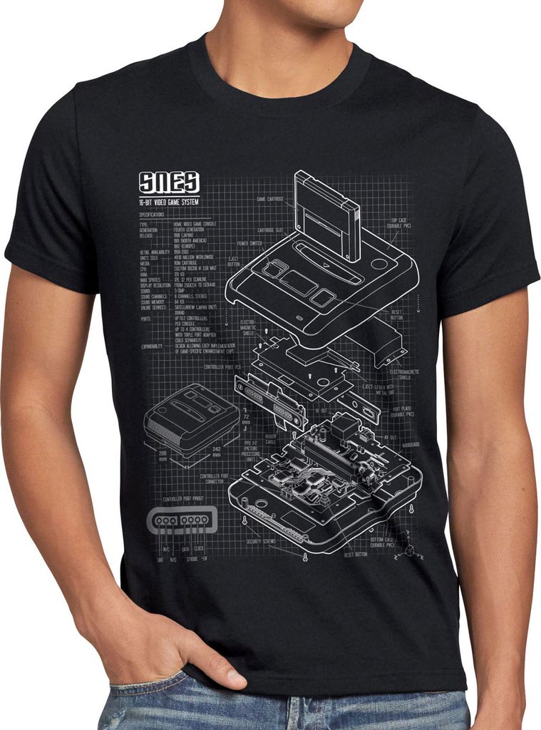 style3 SNES Blaupause Herren T-Shirt 16-Bit Videospiel