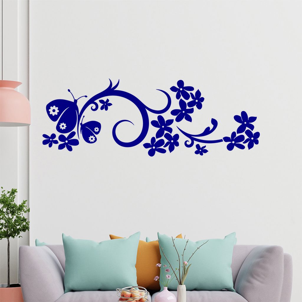 Schmetterling Blüten Ranke Wandtattoo in 6 Größen - Wandaufkleber Wall Sticker - Dekoration, Küche, Wohnzimmer, Schlafzimmer, Badezimmer