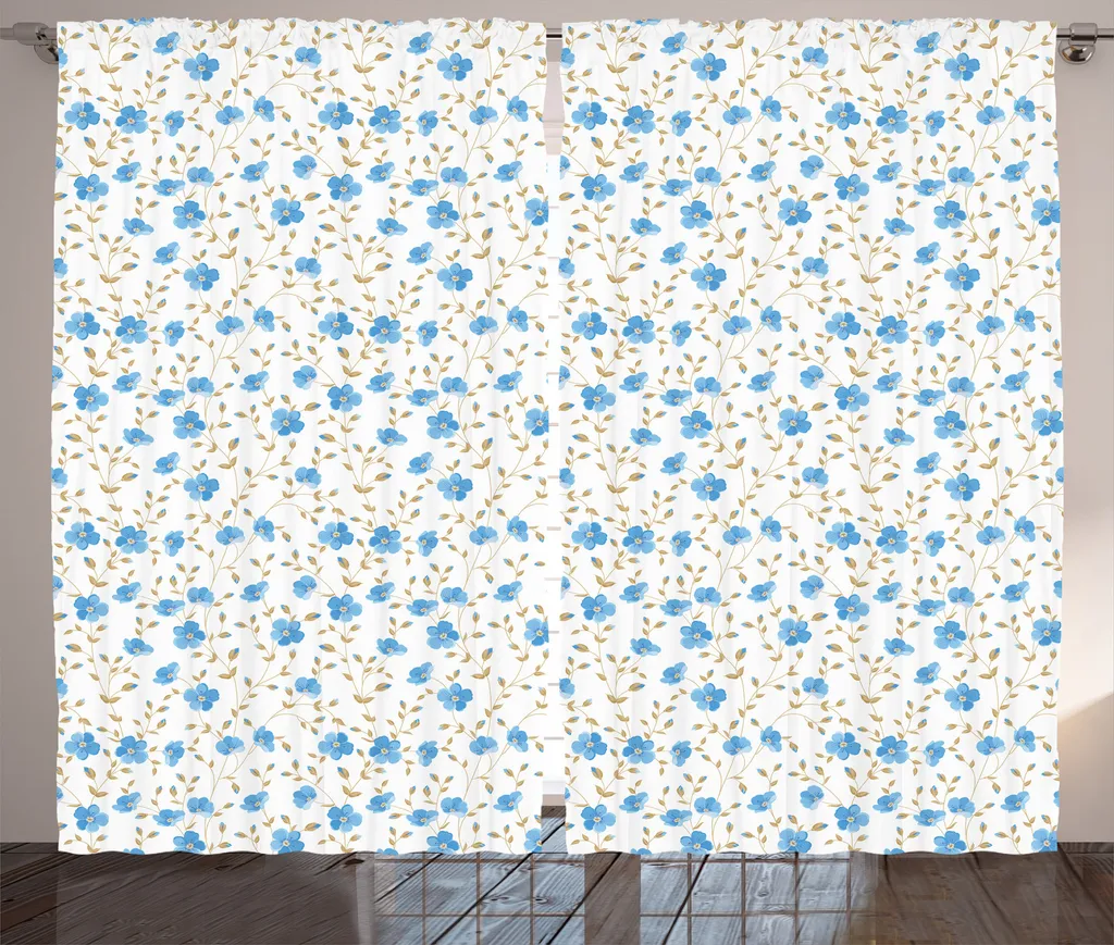 Rideau large 280x225 cm facile à poser pour salon ambiance champêtre bleu