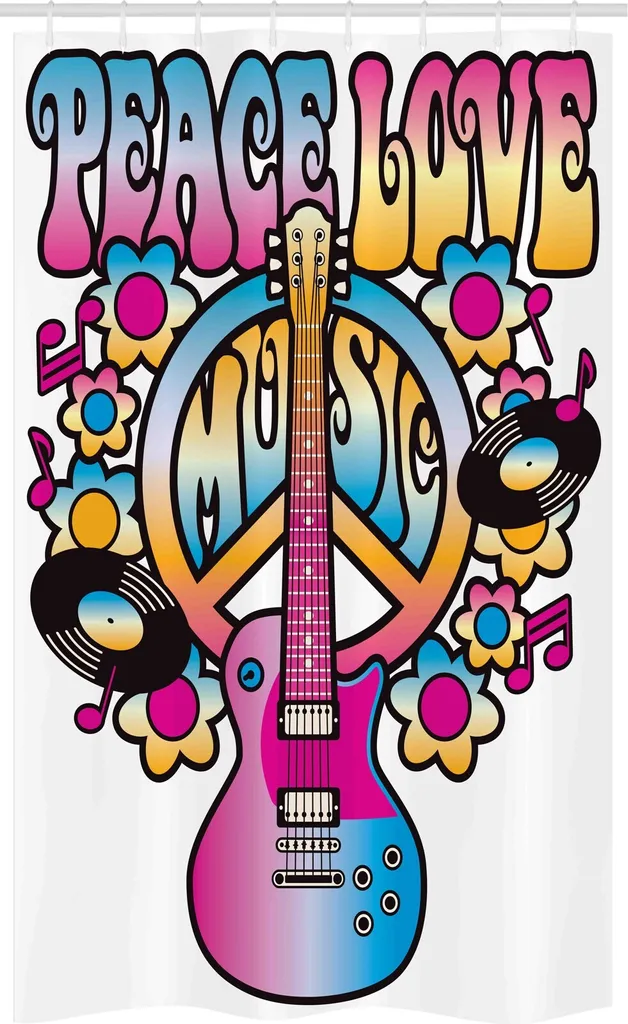 Tenda Doccia 120x180 ABAKUHAUS Peace Love Vinyl | Tessuto Impermeabile