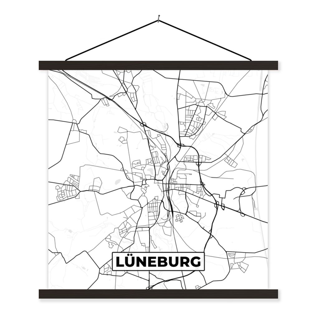 MuchoWow Textilposter Lüneburg - Karte - Stadtplan 60x60 cm mit schwarzem Rahmen - Posteraufhänger