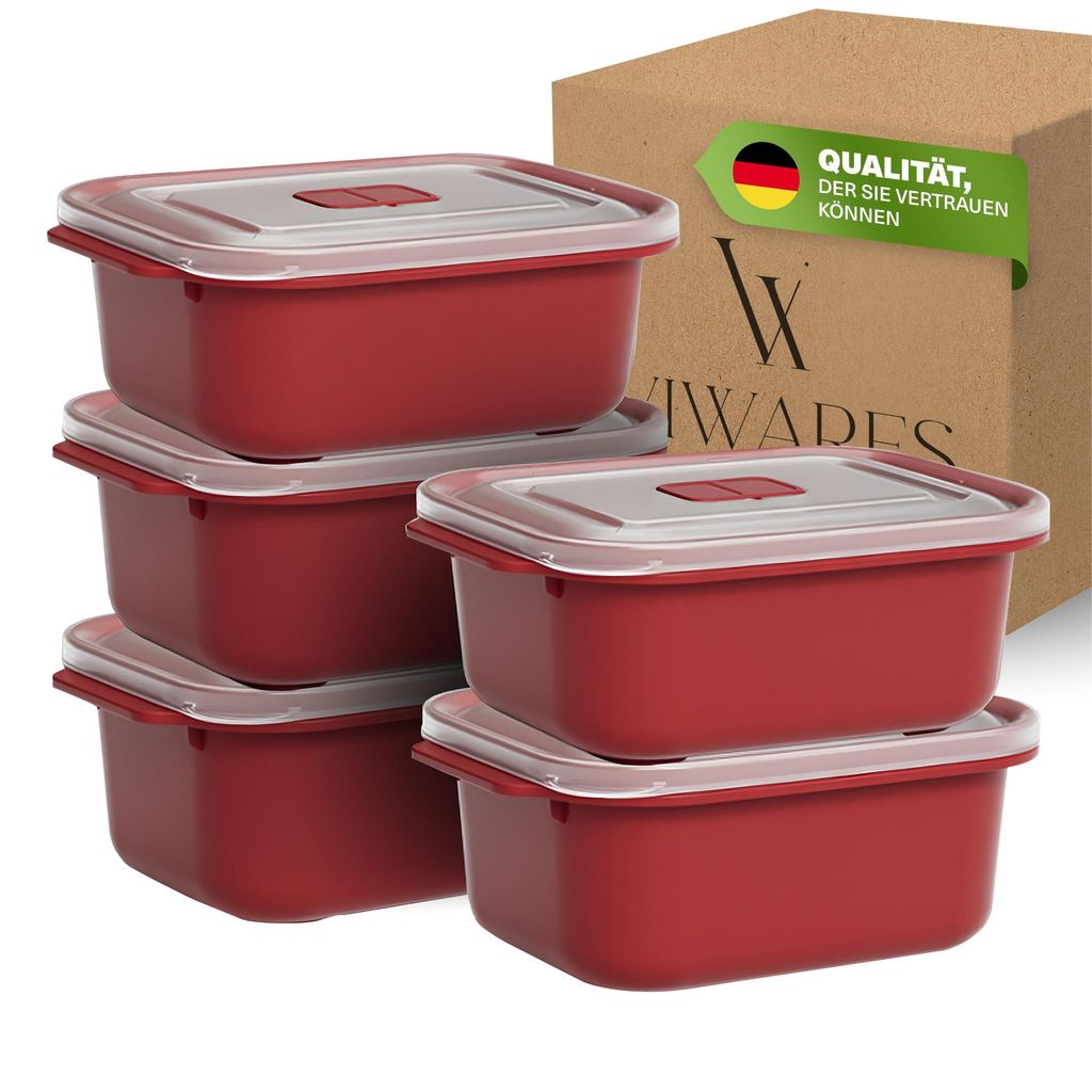 Viwares Lunchbox 2000 ml – Mikrowellenbehälter 5er Set für große Portionen, BPA-frei, auslaufsicher & stapelbar, Vorratsdose für Haushalt, Me...