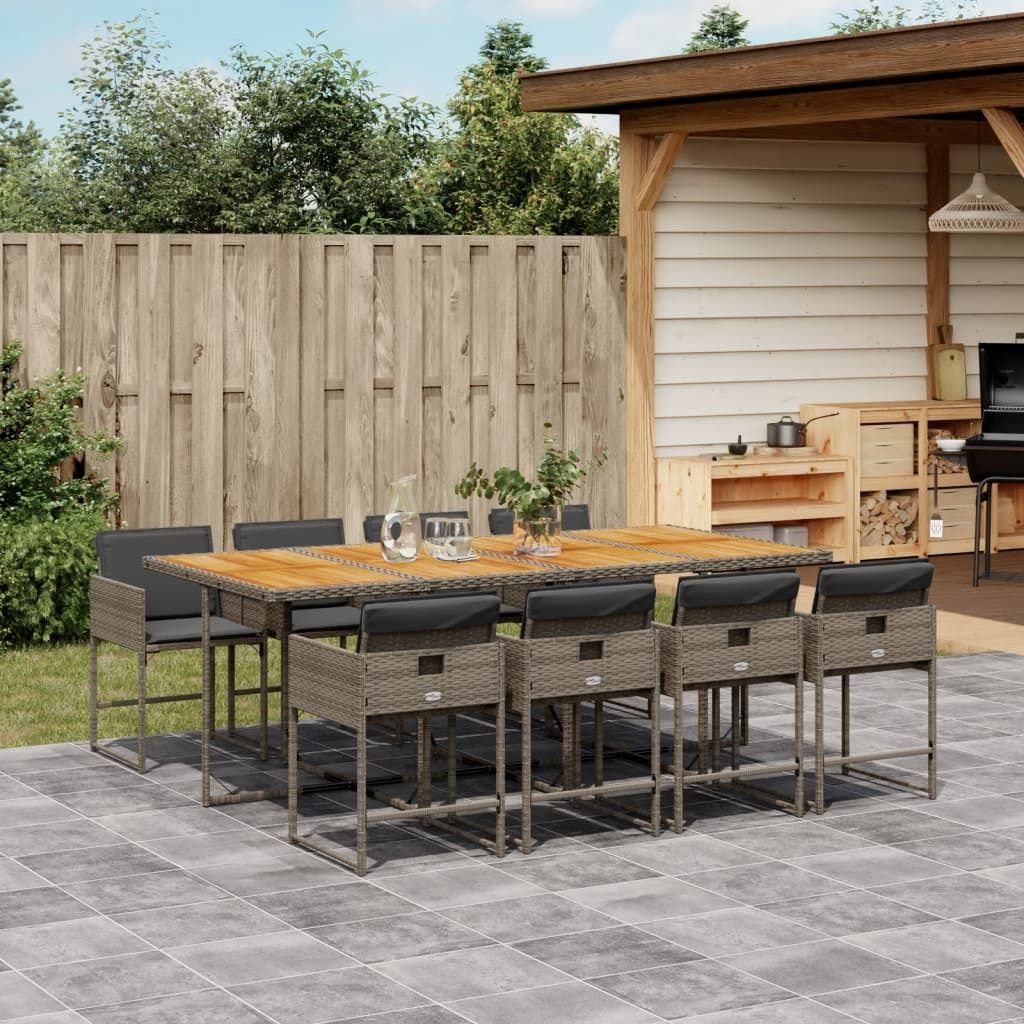 Maison Exclusive - 9-tlg. Garten-Essgruppe mit Kissen Grau Poly Rattan