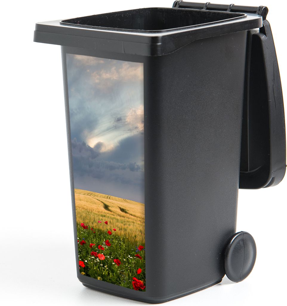MuchoWow Mülltonnenaufkleber Blumen - Weizen - Wolken 38x80 cm - Behälteraufkleber - Mülleimer-Aufkleber - Container-Aufkleber