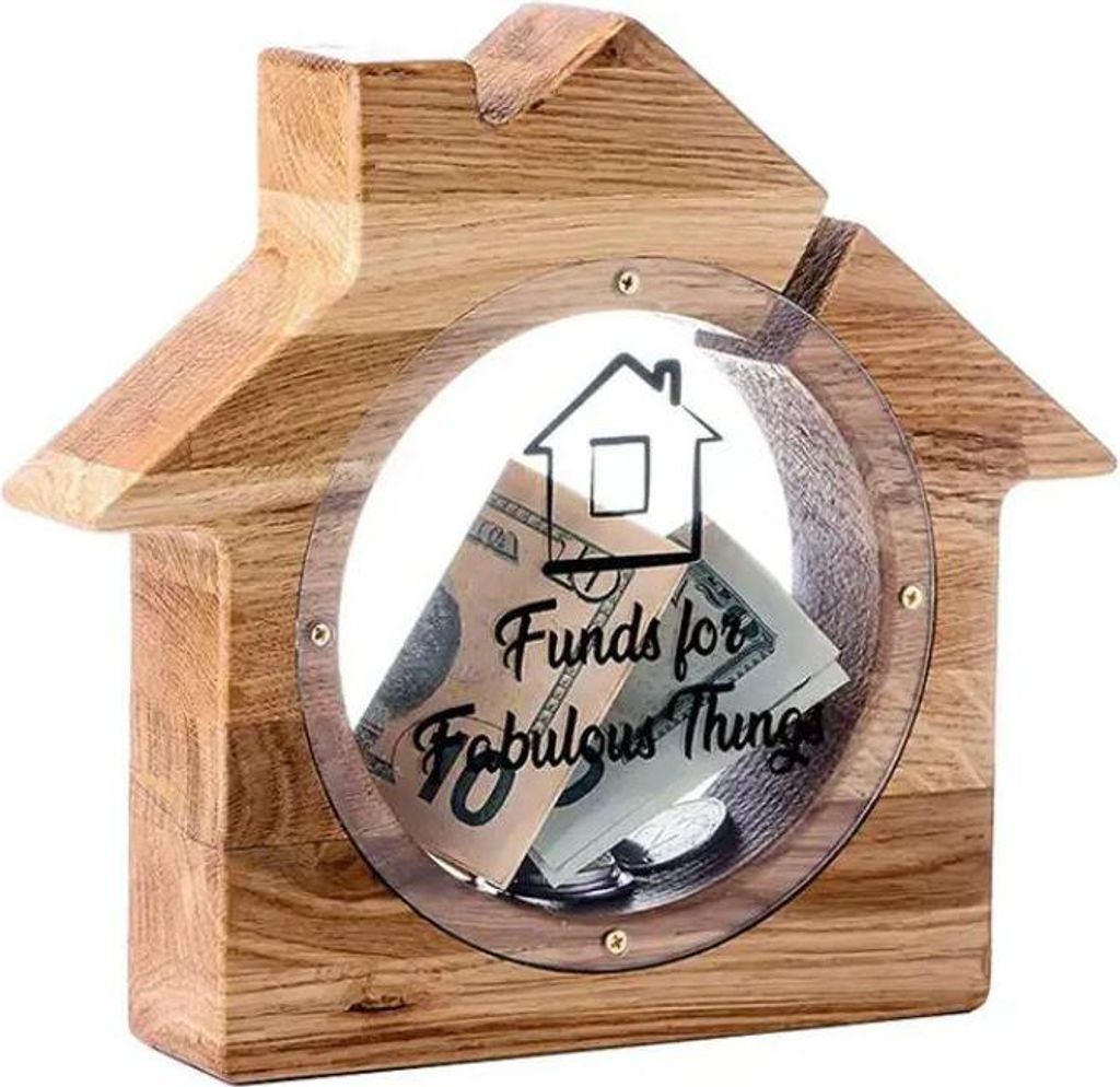 Spardose aus Holz - Haus für Einzug, Hochzeit, Verlobung 14cm