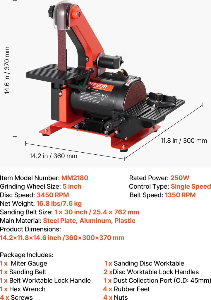 Combiné ponceuse à bande et à disque 250 W pour travail du bois et métal - 7