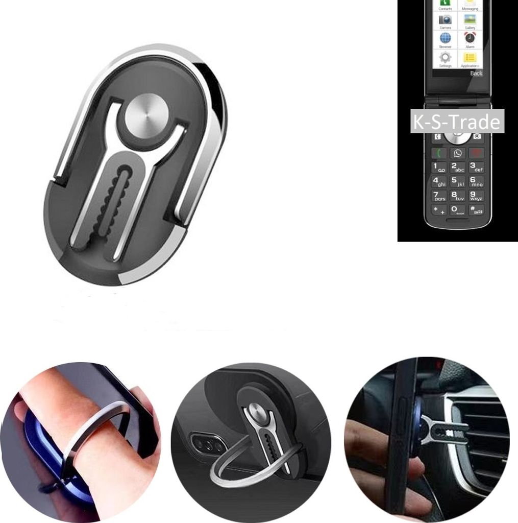 K-S-Trade 3in1 Smartphone-Ring Handy-Ring kompatibel mit Emporia TOUCHsmart Fingerhalterung Handyring Tischständer Lüftungsgitter-Halterung Tisch