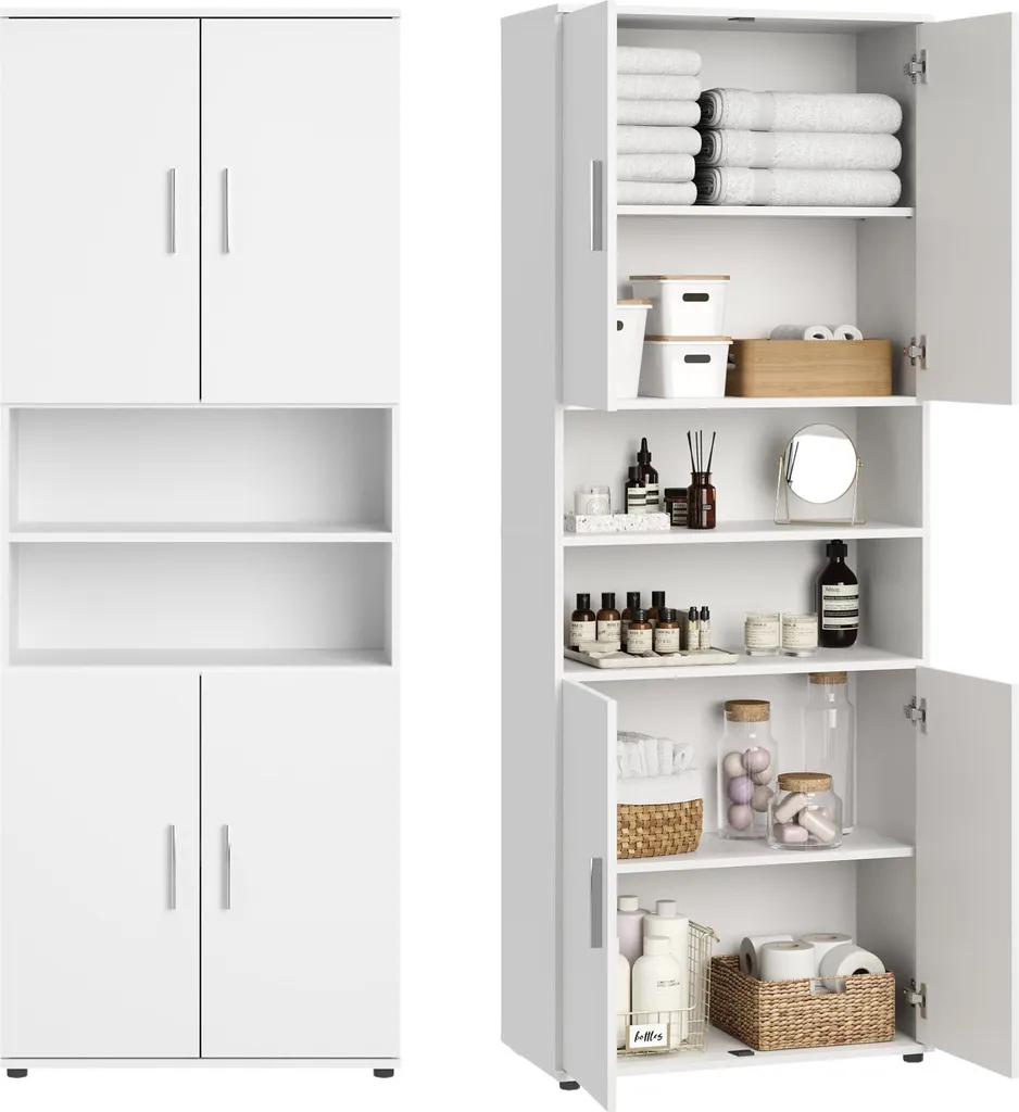 Armoire de salle de bain blanche 6 compartiments 70x35x187 cm