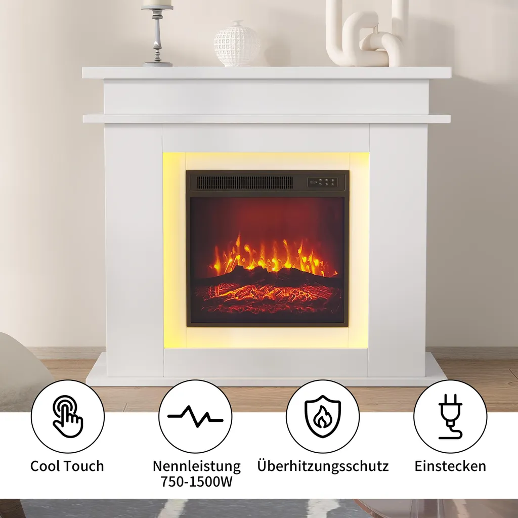 Cheminée Électrique 1500W avec Flamme 3D et Éclairage d'Ambiance LED