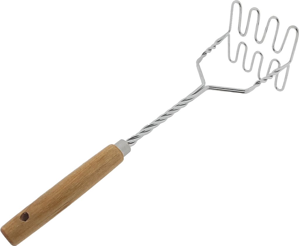 Kartoffelstampfer Edelstahl mit Holzgriff 370mm - Robuster Pürierer für cremiges Püree, Grau 1 Stück