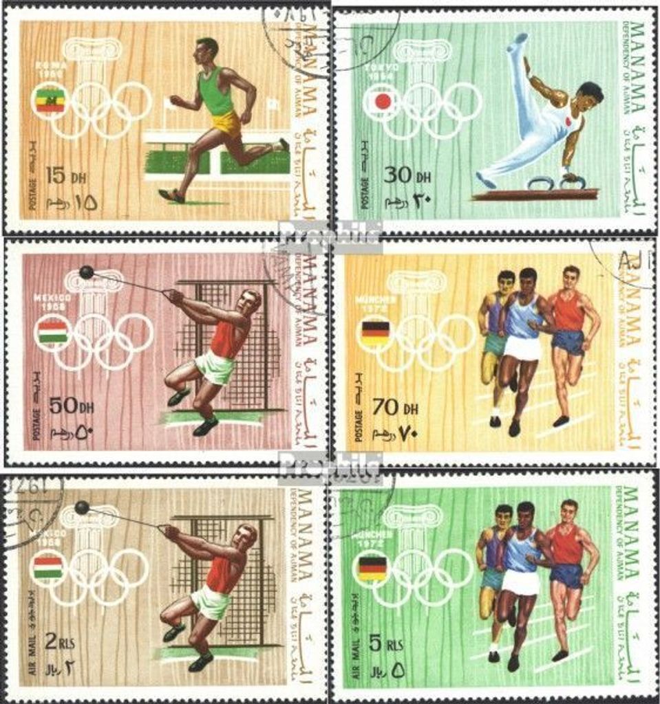 Briefmarken Manama 1970 Mi 346A-351A (kompl.Ausg.) gestempelt Olymp. Sommerspiele