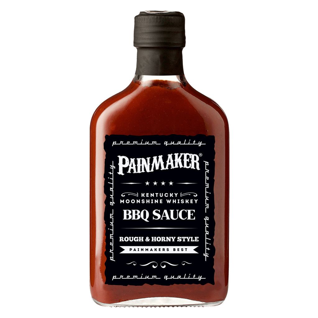 Verpackungsbild Painmaker Kentucky Moonshine Whisky BBQ Sauce Rough und Horny 195ml